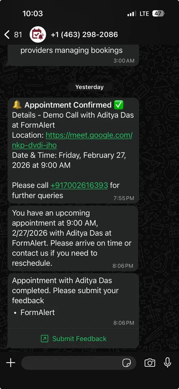 Patient WhatsApp confirmation